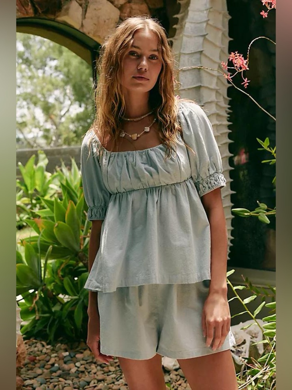 Free People Donnie Short Co-Ord in Pale Blue